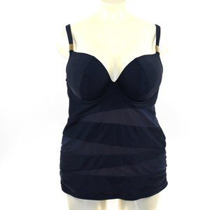 Swim by Cacique Navy Blue Sheer Mesh Design Tankini Top 42D